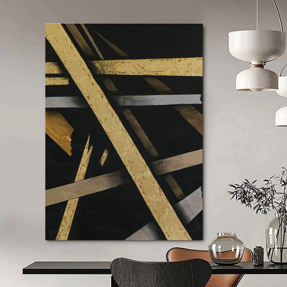 Black & Gold Intertwined Abstract Art for Luxury Hotel Lobby & Home Dining Room DLZ1101
