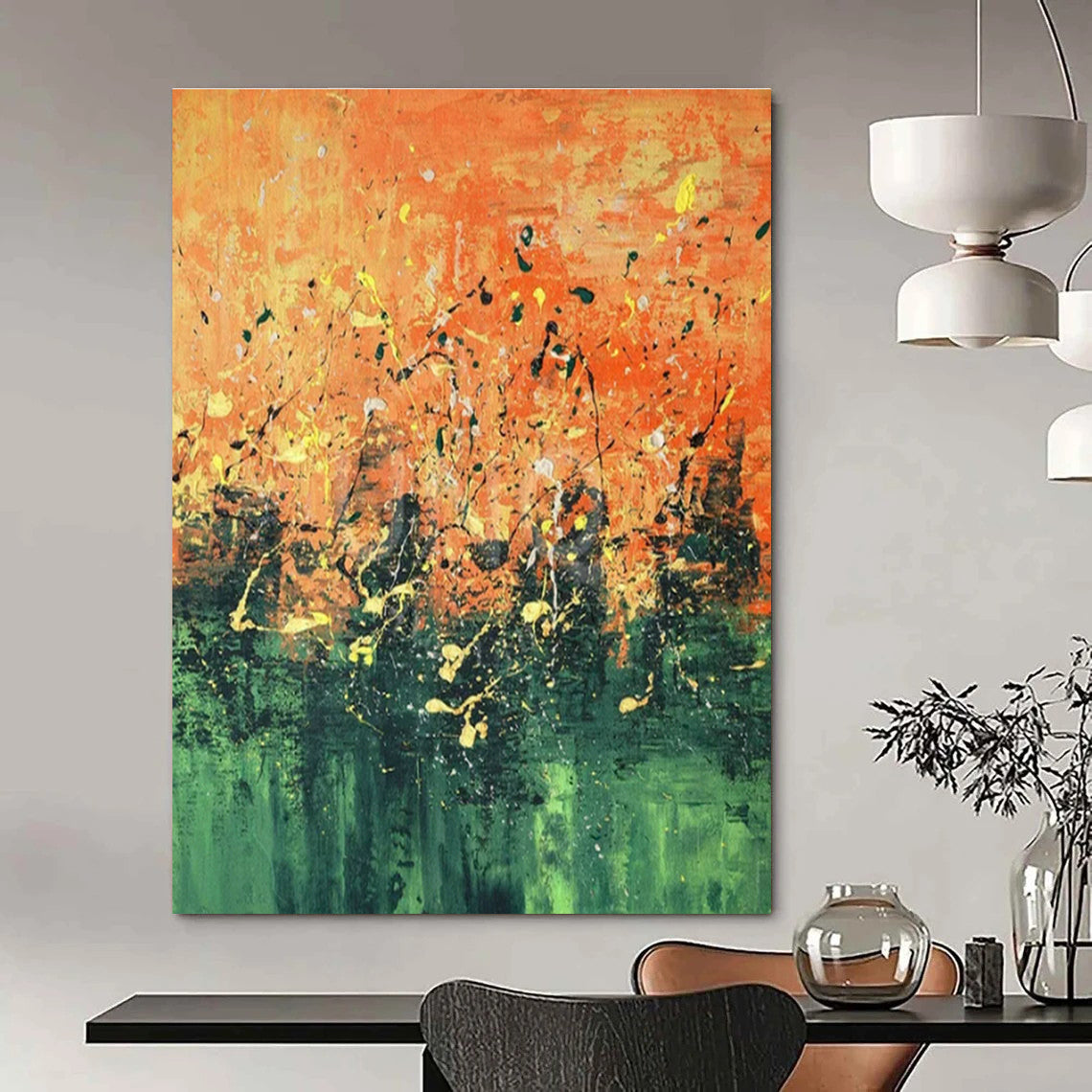 Orange - Green Abstract Art for Modern Restaurant & Art Gallery Pop - Up DLZ1821