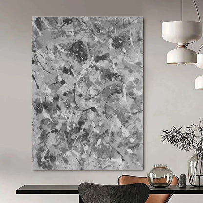 Gray - White Splatter Abstract Art for Industrial - Style Loft & Modern Art Studio DLZ0779
