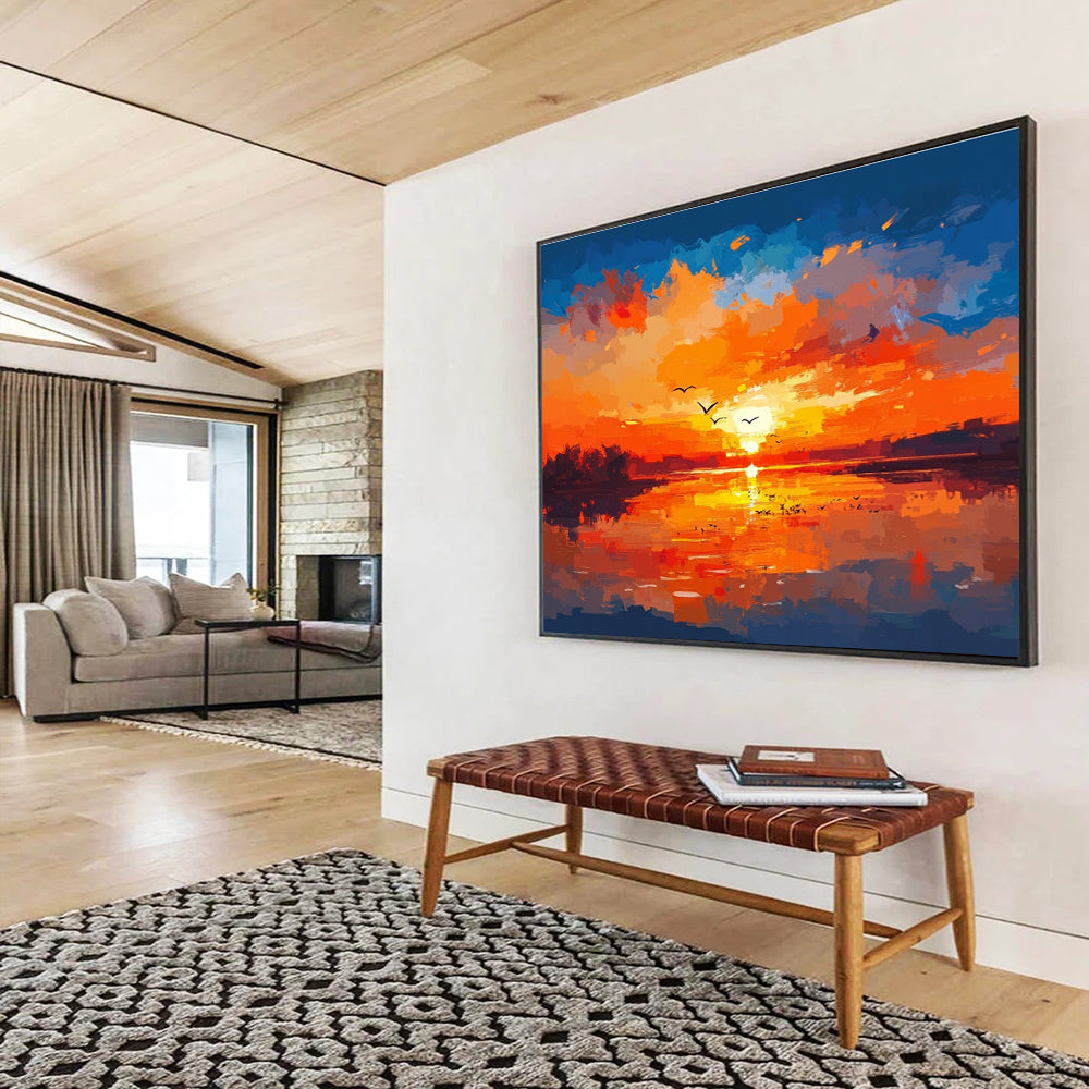 Vibrant Sunset Landscape Art for Nautical - Themed Hotel & Coastal Resort Lobby SC284