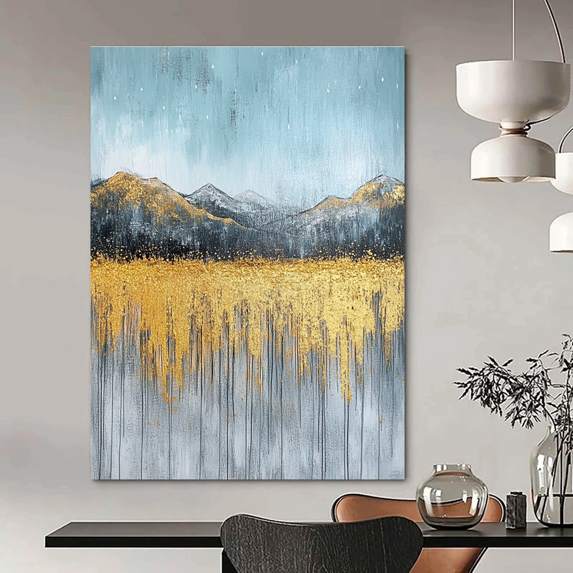 Golden Mountain Field Art for Luxury Ski Chalet & Boutique Hotel Lobby STSC097