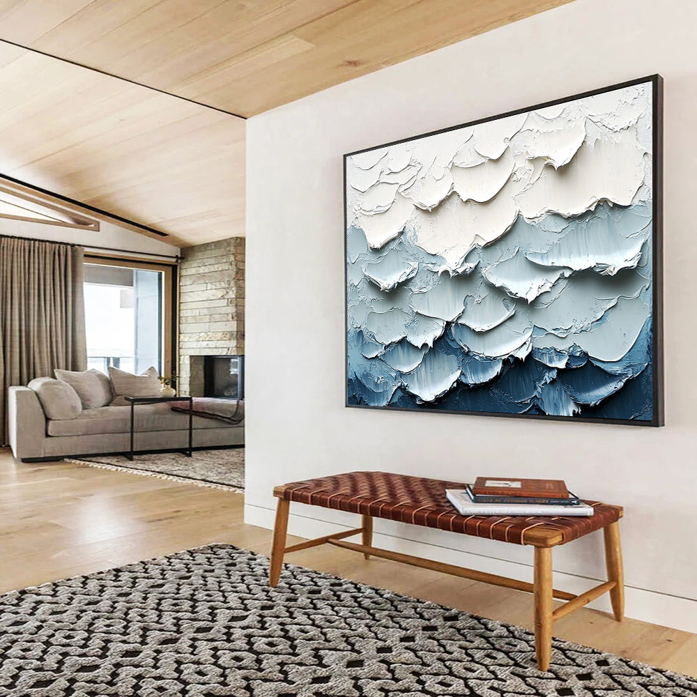 Textured Blue Waves Art for Nautical Home & Luxury Spa SC205