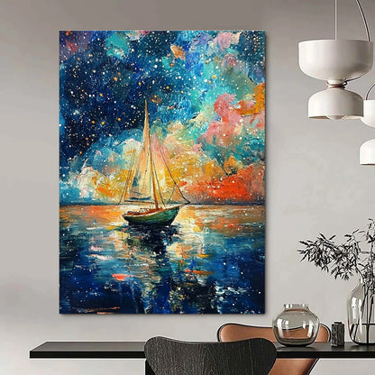Starry Night Sailboat for Dreamy Guest Room & Cosmic - Themed Bar STSC1199