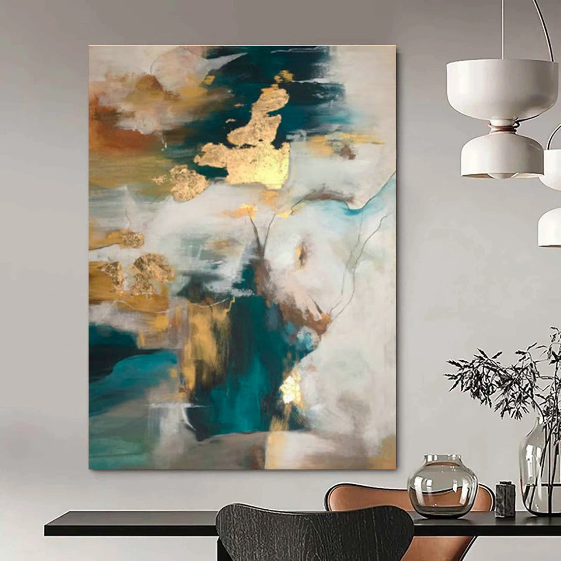 Blue - Gold - White Abstract Art for Coastal Luxury Home & High - End Art Lounge DLZ1899