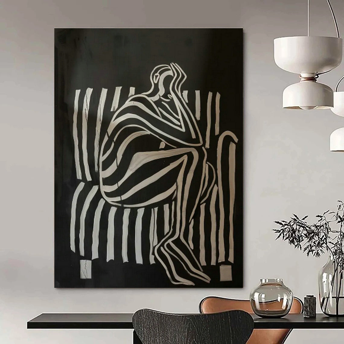 Striped Figure in Meditation Art for Yoga Studio & Minimalist Living Room DLZ0700