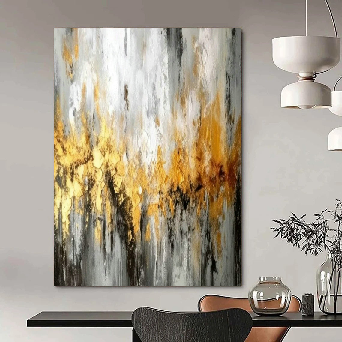 Gold - Gray Abstract Art for High - End Boutique & Art Deco Home DLZ1816
