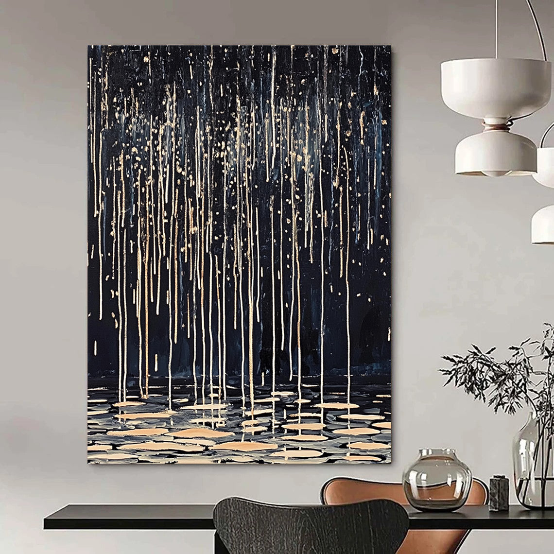 Golden Rain on Lily Pads for Elegant Dining Room & Zen Meditation Area STSC1124