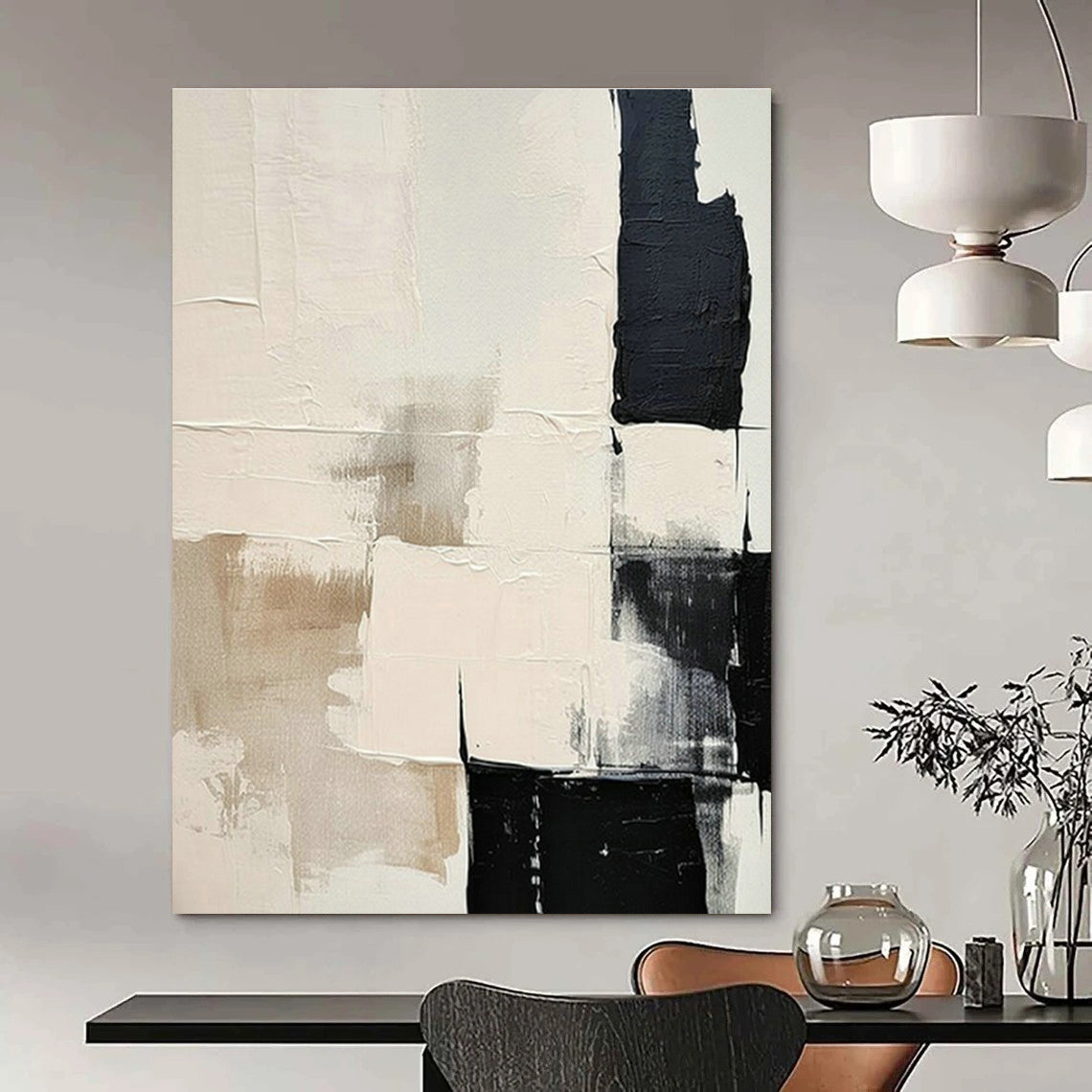 Beige - White - Black Abstract Art for Scandinavian - Style Home & Modern Art Café DLZ1875