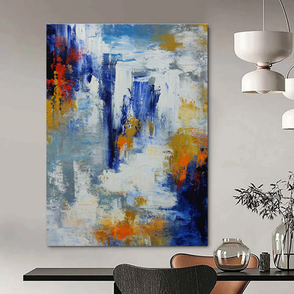 Blue - Orange Splash Abstract Art for Beach House Living Room & Coastal Gallery DLZ1345