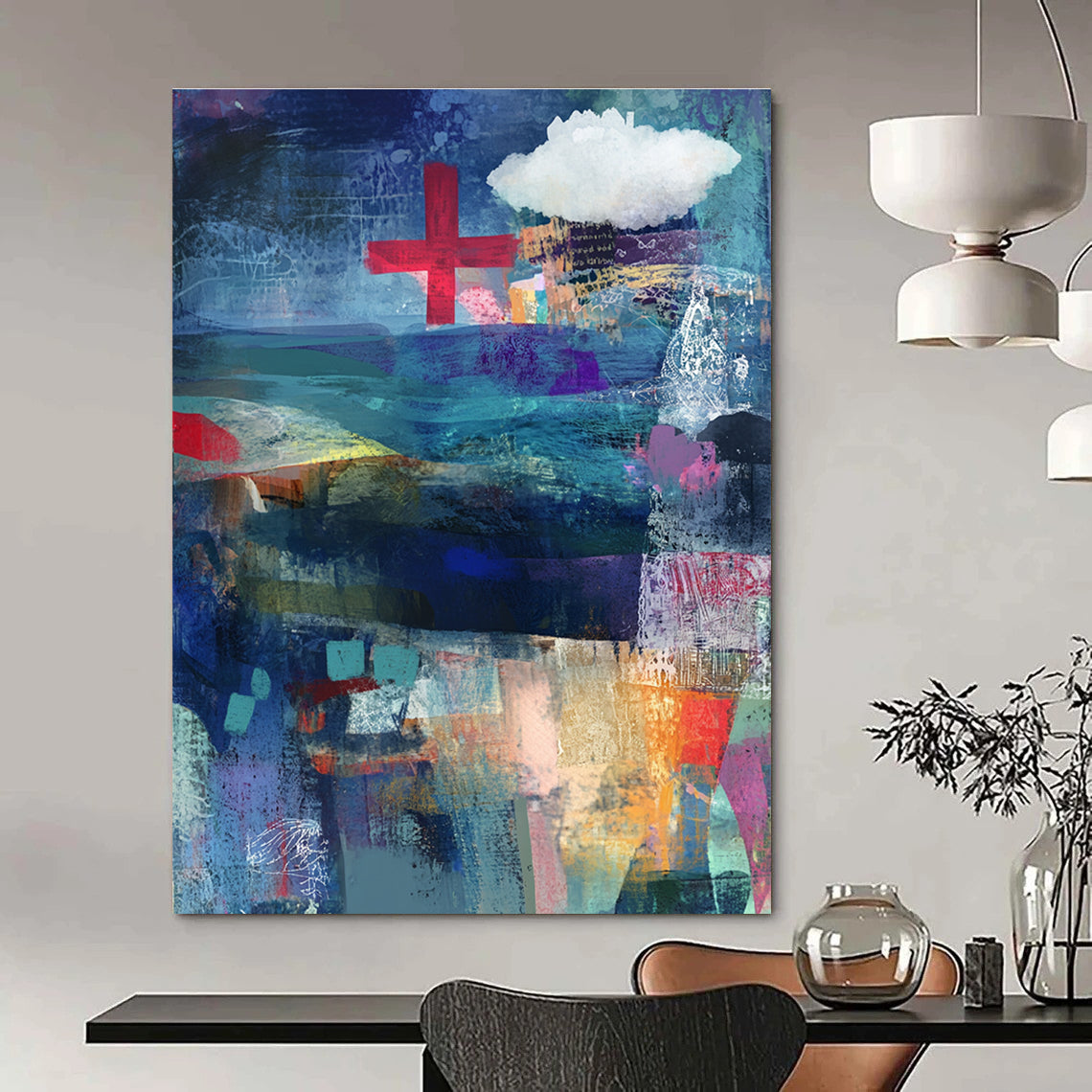 Abstract with Red Cross for Modern Wellness Center & Eclectic Art Space STSC575