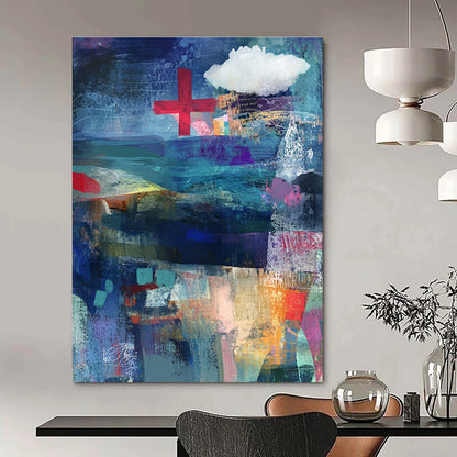 Abstract with Red Cross for Modern Wellness Center & Eclectic Art Space STSC575