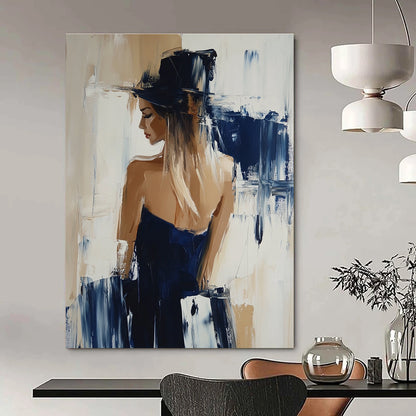 Woman in Hat and Blue Dress for Fashion - Themed Boutique & Elegant Home Office STSC176