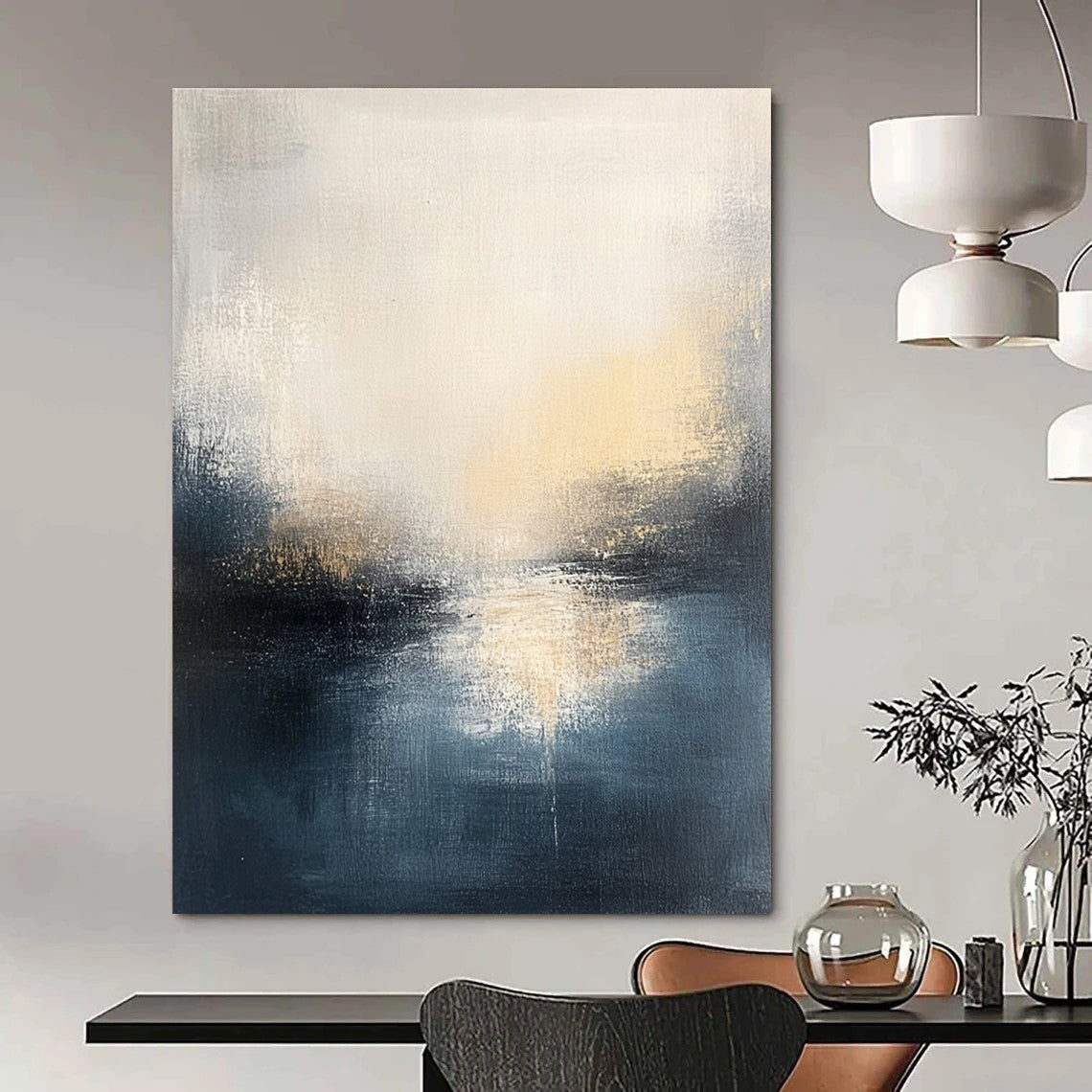 Soft - Hued Abstract Lake Sunset for Minimalist Bedroom & Art - Loving Home Lounge STSC169