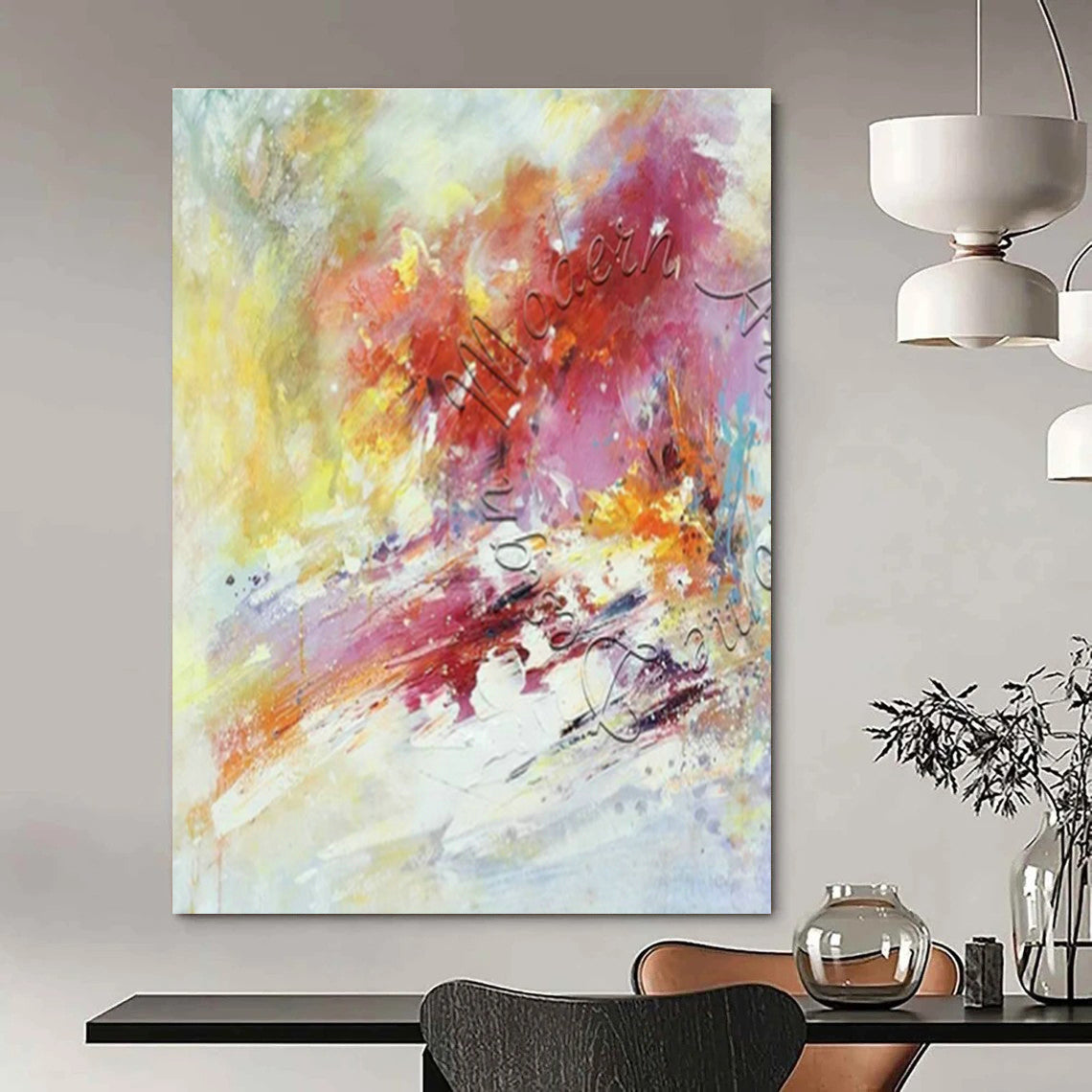 Pink - Yellow Abstract Art for Romantic Wedding Venue & Art Gallery Café DLZ1825