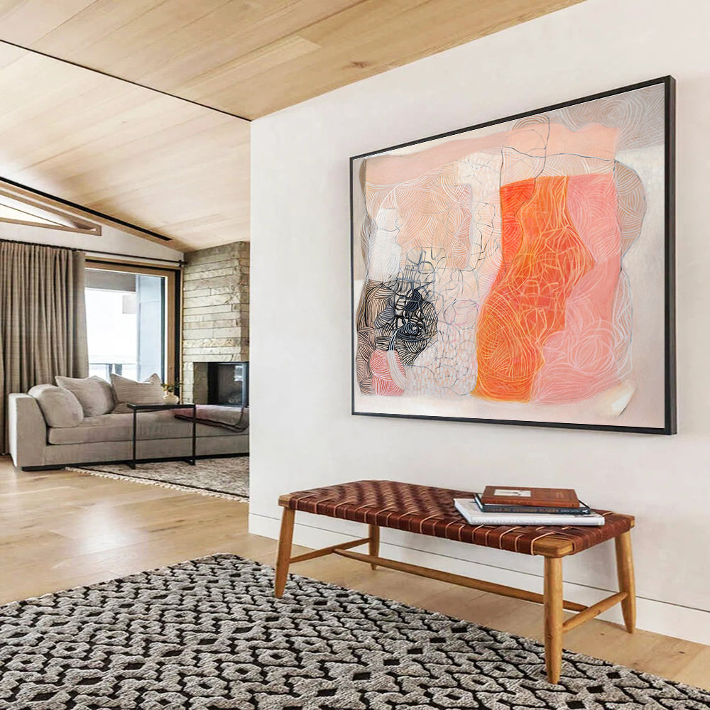 Pink - Orange Line Abstract Art for Cozy Reading Nooks DLZ2436