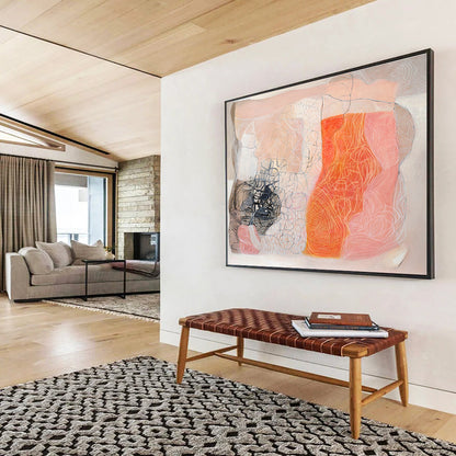 Pink - Orange Line Abstract Art for Cozy Reading Nooks DLZ2436