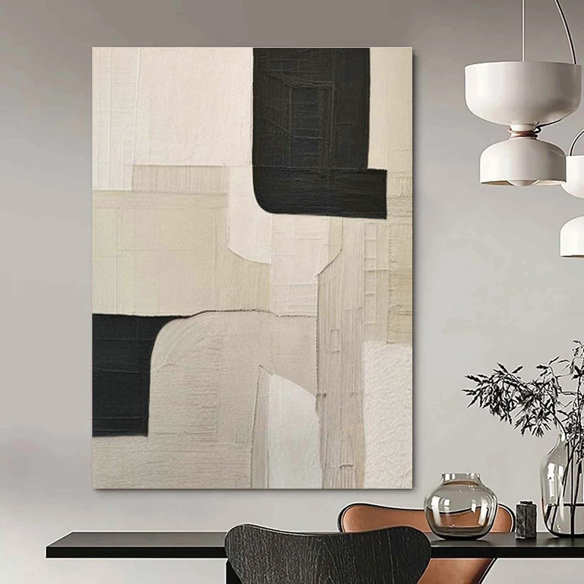 Black - White Geometric Abstract Art for Contemporary Home Entryways DLZ0241