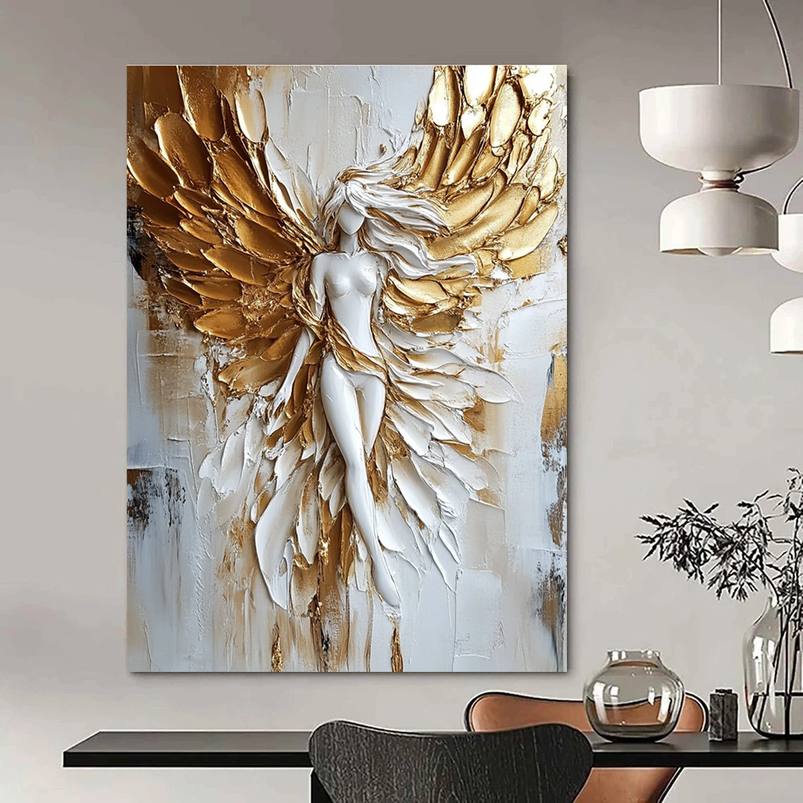 Golden - Winged Figure Mythical Art for Bohemian - Style Lounge & Spiritual Home Altar STSC1472