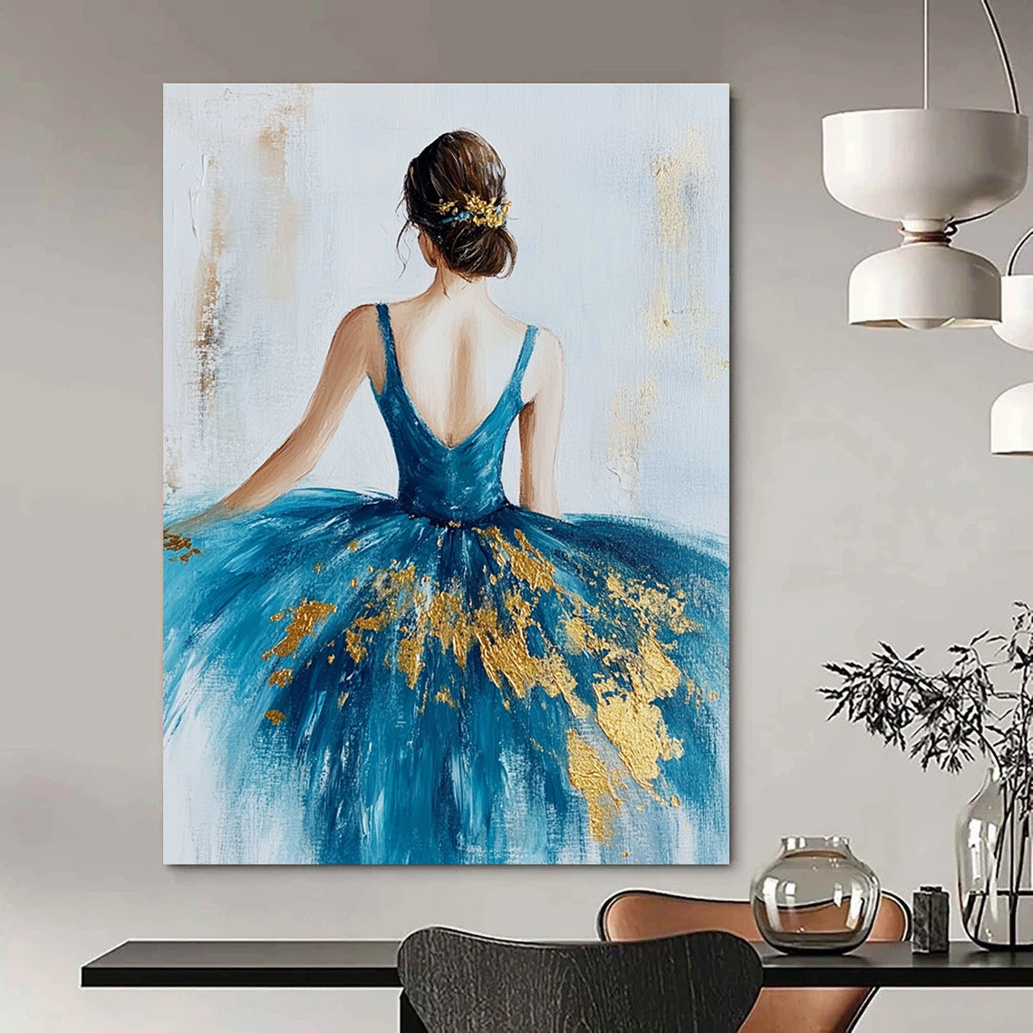 Ballerina in Blue and Gold for Dance Studio Waiting Area & Elegant Home Bedroom STSC155