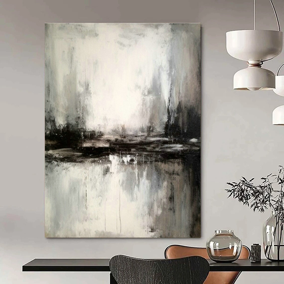 Grayscale Landscape Mystery Art for Noir - Themed Library & Minimalist Office Corridor DLZ1467