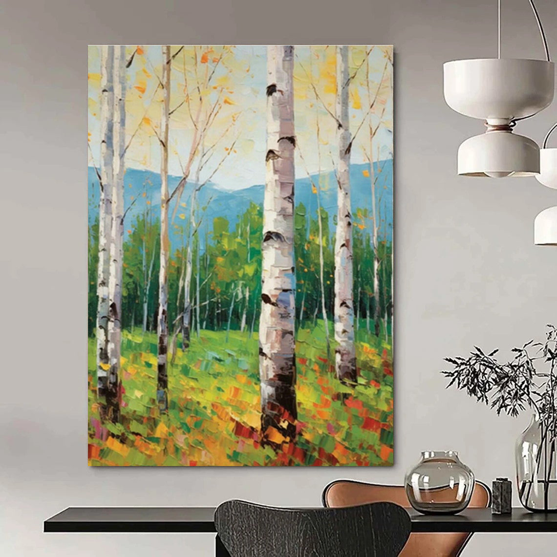 Birch Forest Landscape Oil Painting for Nature Reserve Visitor Center & Country Home DLZ1066