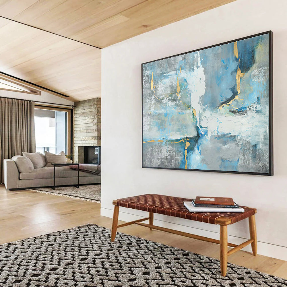 Blue - Gold Abstract Art for Luxe Yacht Club Dining Halls DLZ3140