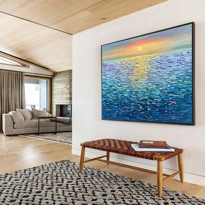 Colorful Sea Sunset Oil Painting for Nautical - Themed Restaurant Dining Walls DLZ3239