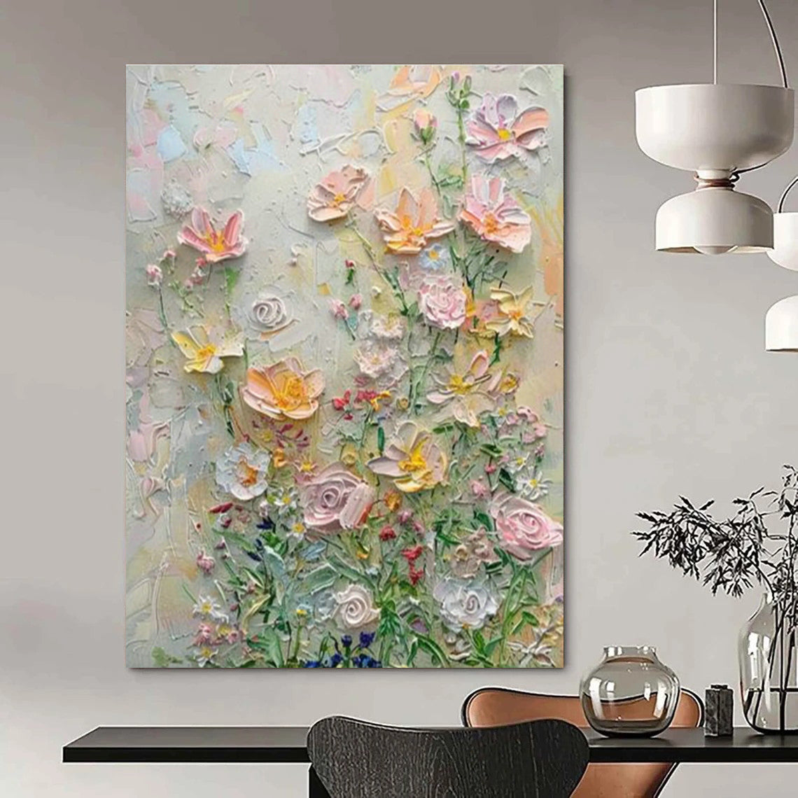 Textured Flower Field Art for Country Cottage Kitchen & Garden Party Venue DLZ1391