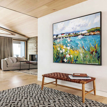 Coastal Harbor Scene Art for Nautical - Themed Restaurant & Seaside Home Dining Room SC527