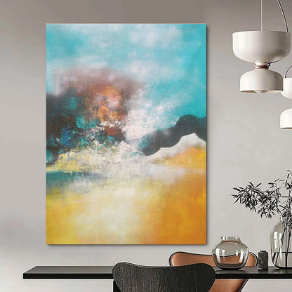 Blue - Yellow Hazy Abstract Art for Coastal Bedroom & Relaxing Spa DLZ0771