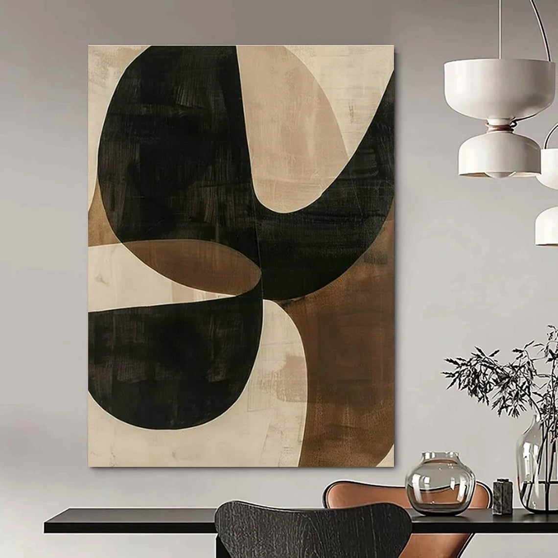 Brown - Black Curved Abstract Art for Bohemian - Style Home & Creative Writing Studio DLZ1756