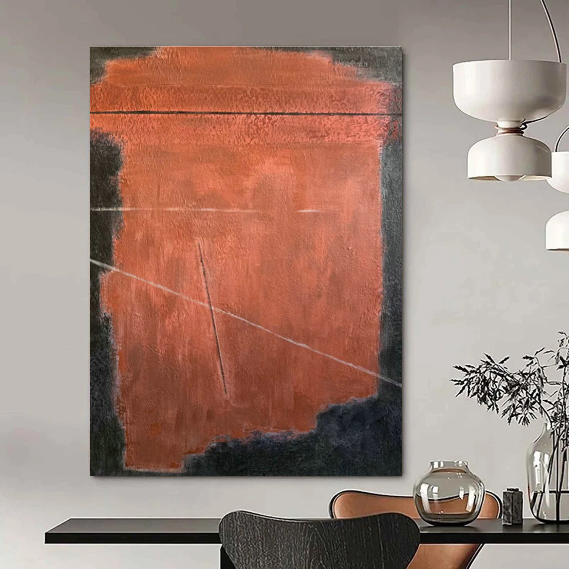 Red and Black Geometric Abstract Art for Industrial - Style Loft & Modern Gallery Space DLZ0752