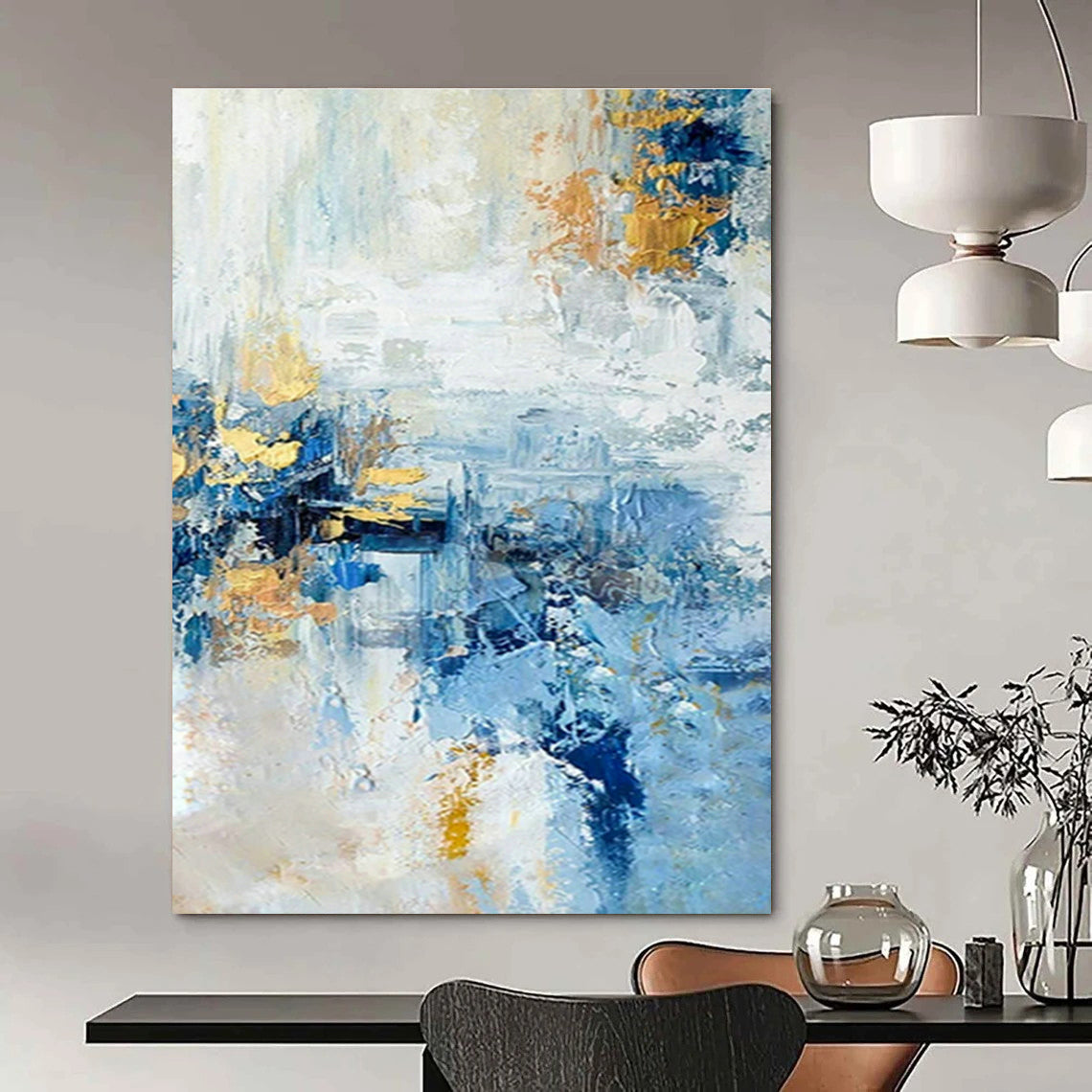 Blue - Gold Abstract Art for Modern Penthouse & Art Gallery Event Space DLZ1488