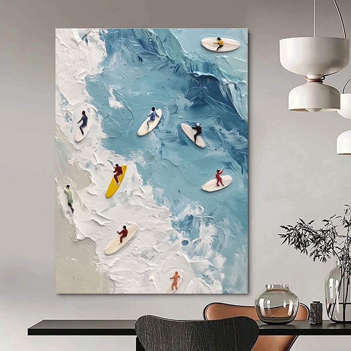 Surfers on the Waves Art for Beach Sports Club & Vibrant Home Living Room STSC1436