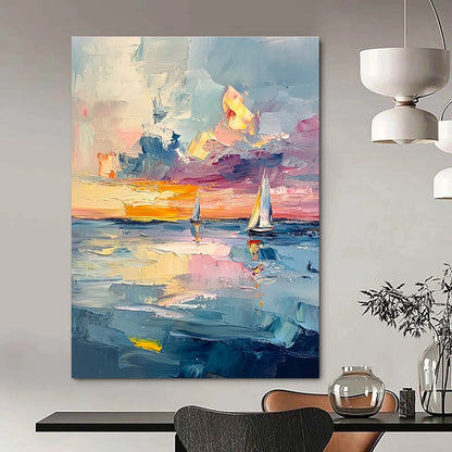 Impressionistic Seaside Sunset for Coastal Home Dining Room & Relaxing Beachfront Hotel STSC973
