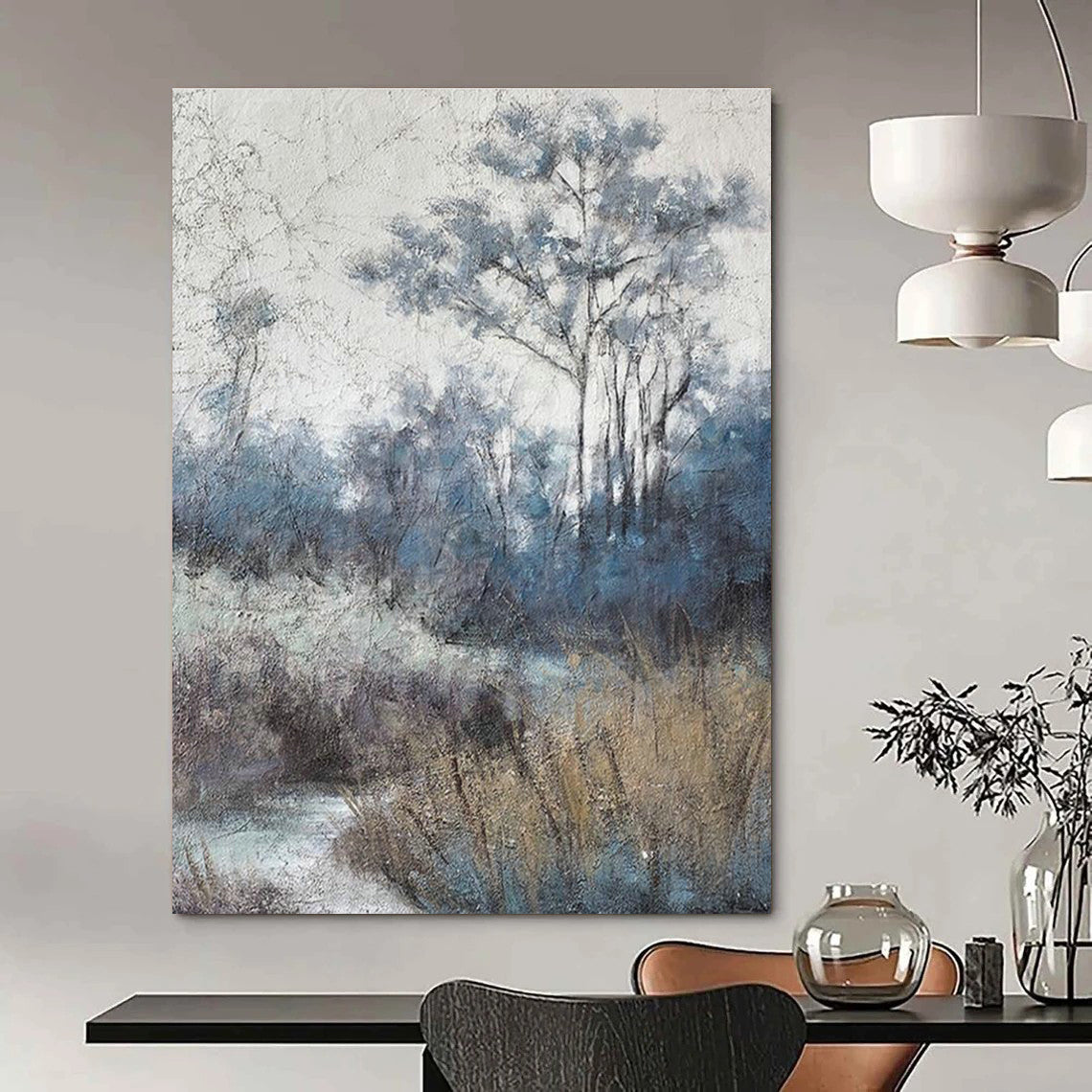 Blue - Toned Forest Landscape Art for Nature - Inspired Yoga Studio & Rustic Cabin DLZ2158