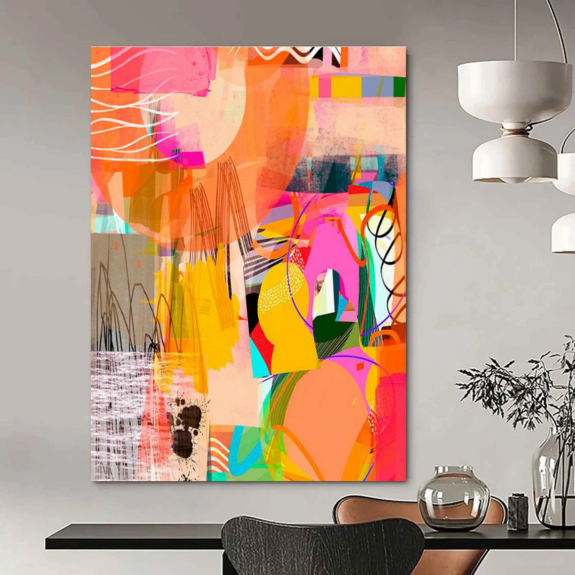 Orange - Pink Geometric Art for Trendy Café Community Boards DLZ0131