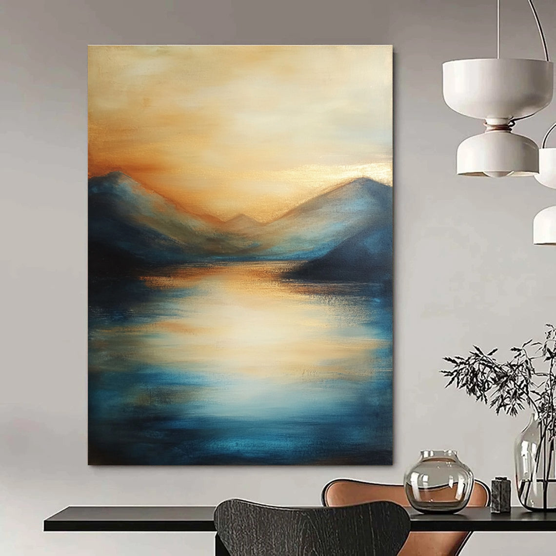 Sunset Mountain Reflection Art for Lakeside Home & Hotel Dining Area STSC092