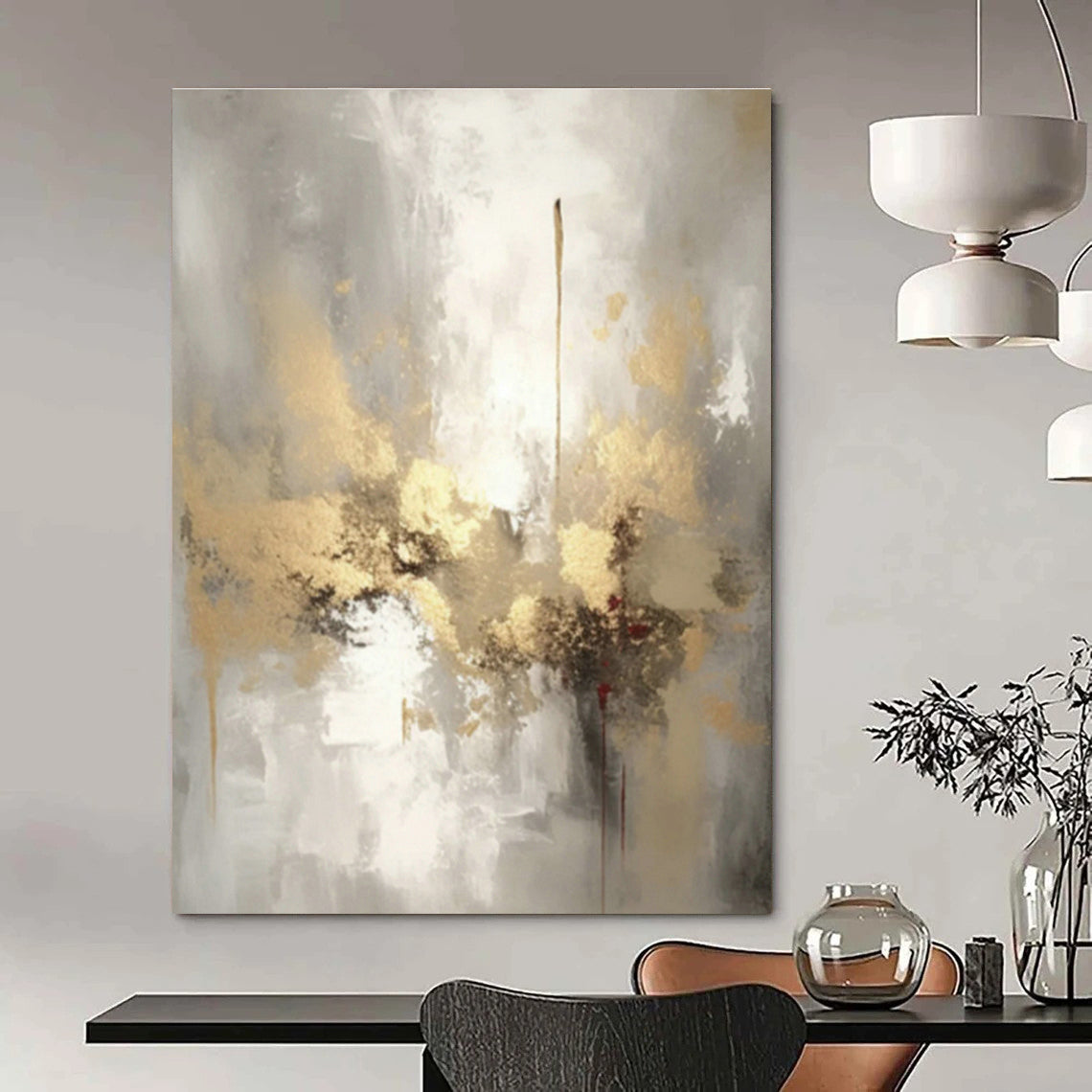 Gold - Gray Abstract Art for Luxury Hotel Lobby & Modern Home Office DLZ0860