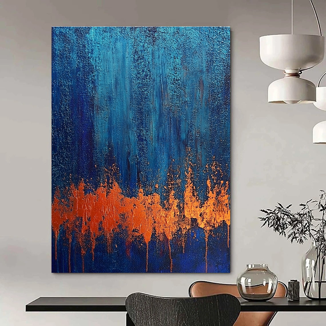 Blue - Orange Splash Abstract Art for Living Room & Art Studio STSC720