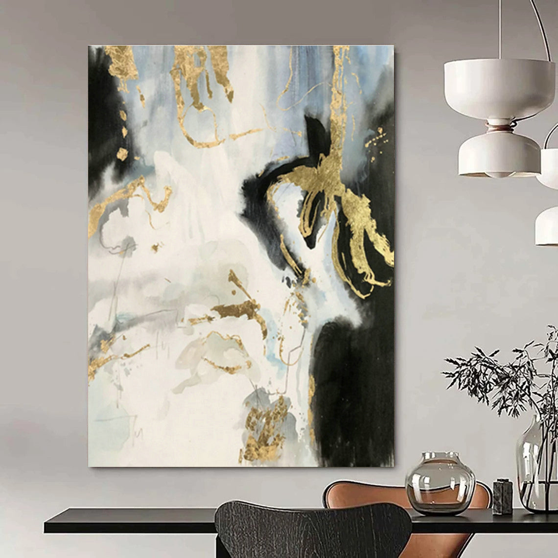 Ink - Gold Foil Abstract Art for Living Room & Foyer DLZ0553