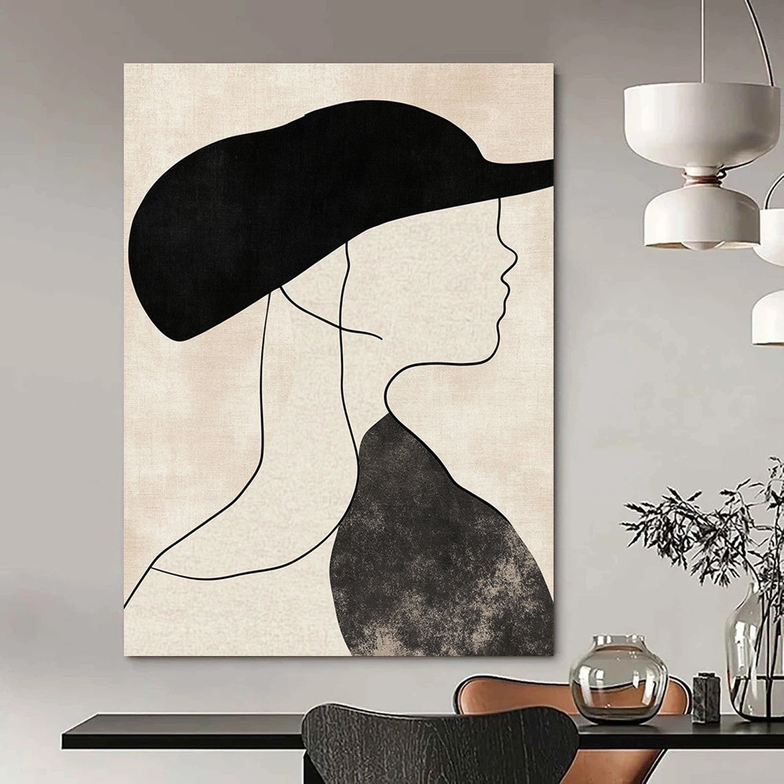 Woman with Black Hat Art for Fashion - Forward Boutique & Art - Decorated Dressing Room STSC1333