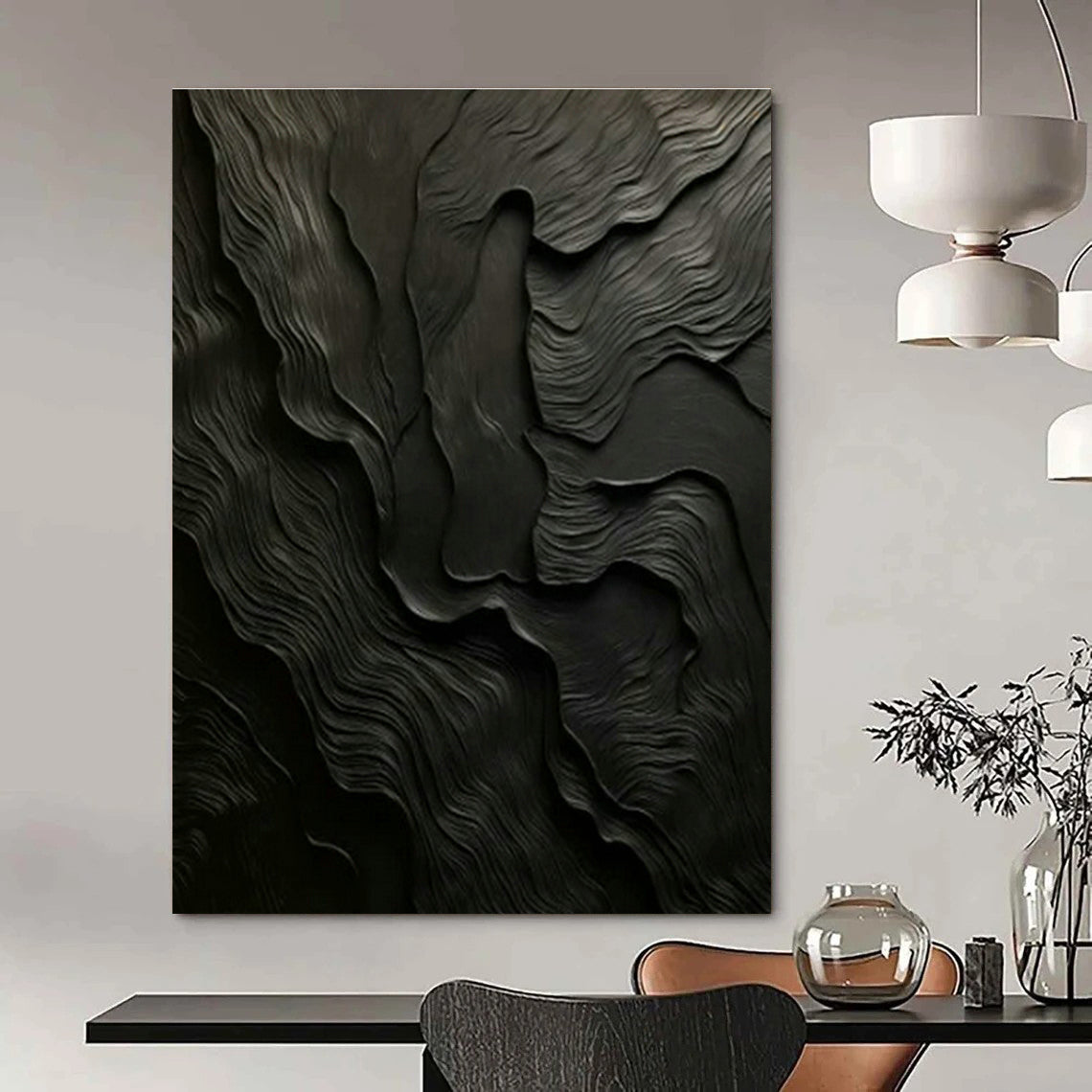 Black Wave Relief Art for Minimalist Home Theater & Sophisticated Lounge DLZ1718