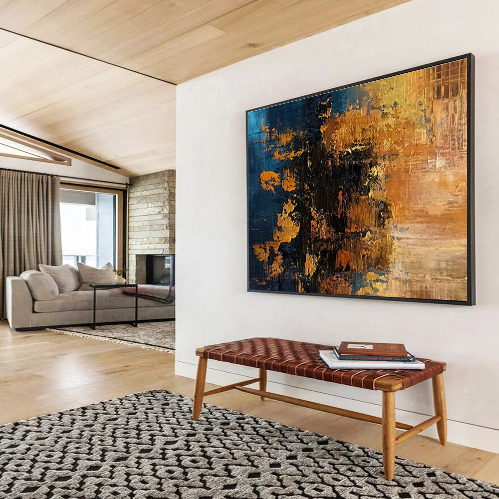 Blue - Gold Texture Abstract Art for Sophisticated Home Bar Areas DLZ2651