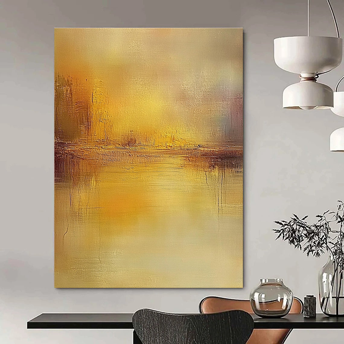 Golden Abstract Landscape for Luxury Living Room & Art Gallery Reception STSC860