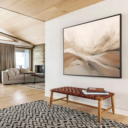 Beige Flowing Abstract Art for Minimalist Living Rooms DLZ2476