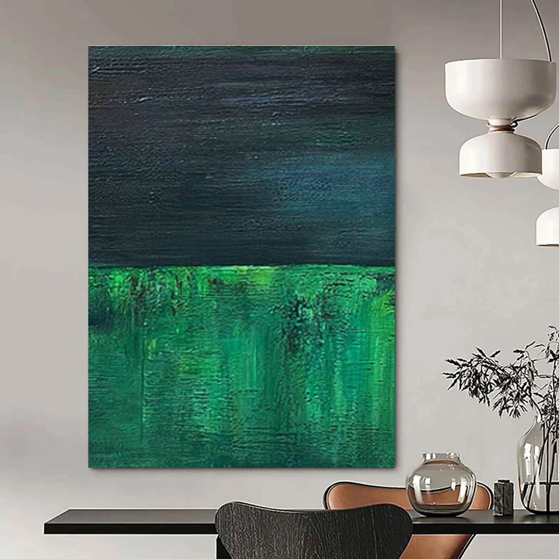 Deep Green and Black Abstract Art for Home Theater & Industrial - Style Loft DLZ1208