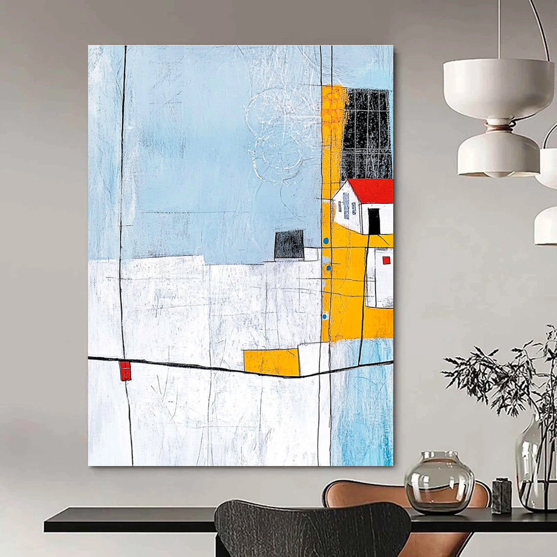 Charming Abstract Village Art for Caf茅 & Country Home STSC688