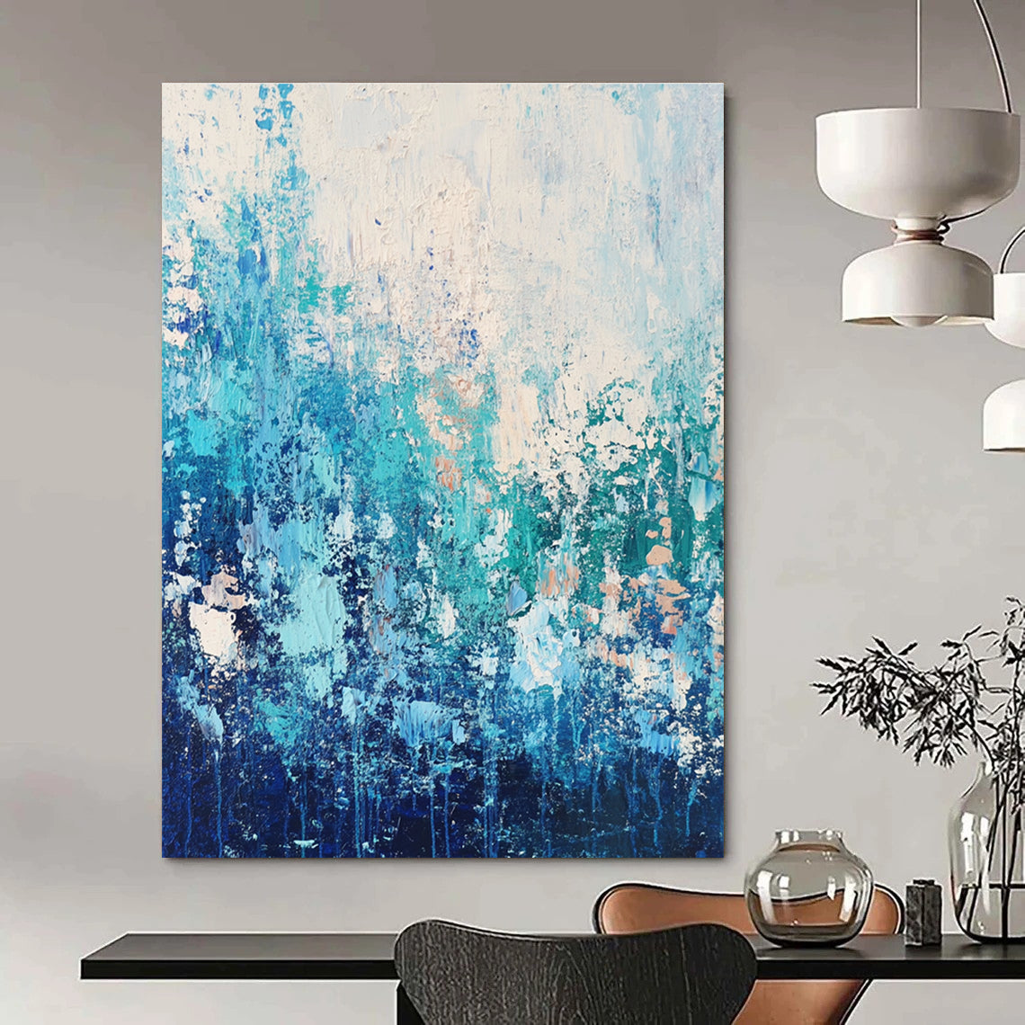 Blue Textured Abstract Landscape for Coastal Home Bedroom & Relaxing Spa Retreat STSC452