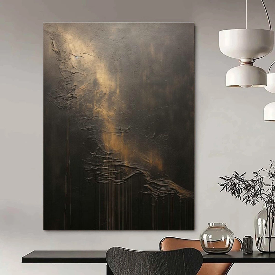 Textured Dark Abstract Art for Industrial - Style Lounge & Black - Tie Event Venue DLZ2363